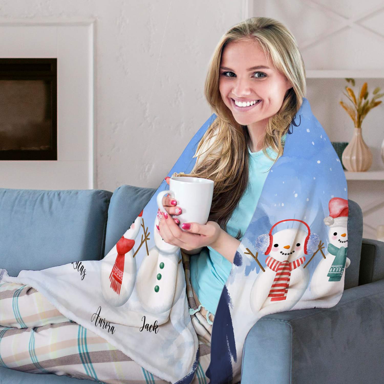 Snowman Family - Personalized Christmas gift For Family - Custom Blanket - Elizabethfashions