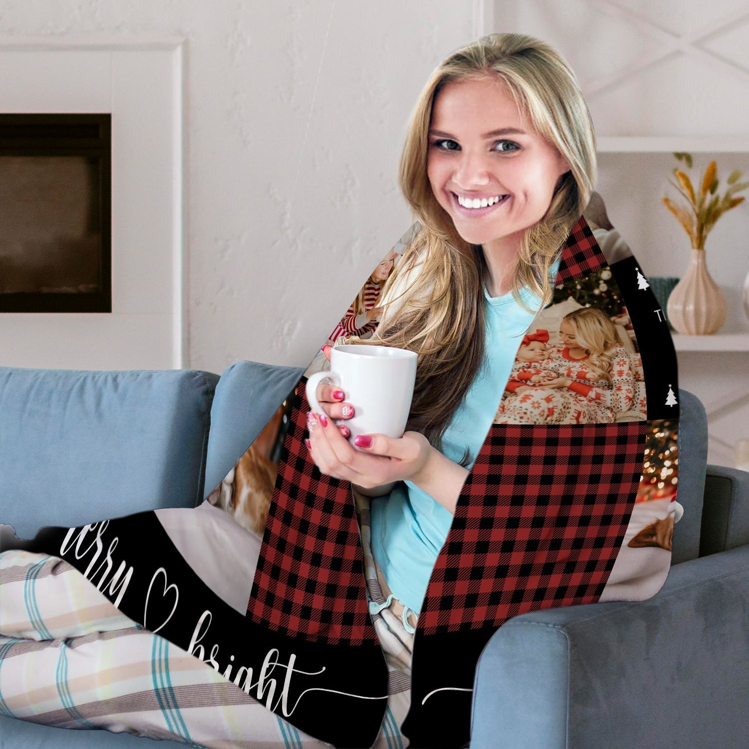 Merry & Bright - Personalized Christmas gift For Family - Custom Blanket - Elizabethfashions