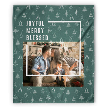 Joyful, Merry, Blessed - Personalized Christmas gift For Family - Custom Blanket - Elizabethfashions