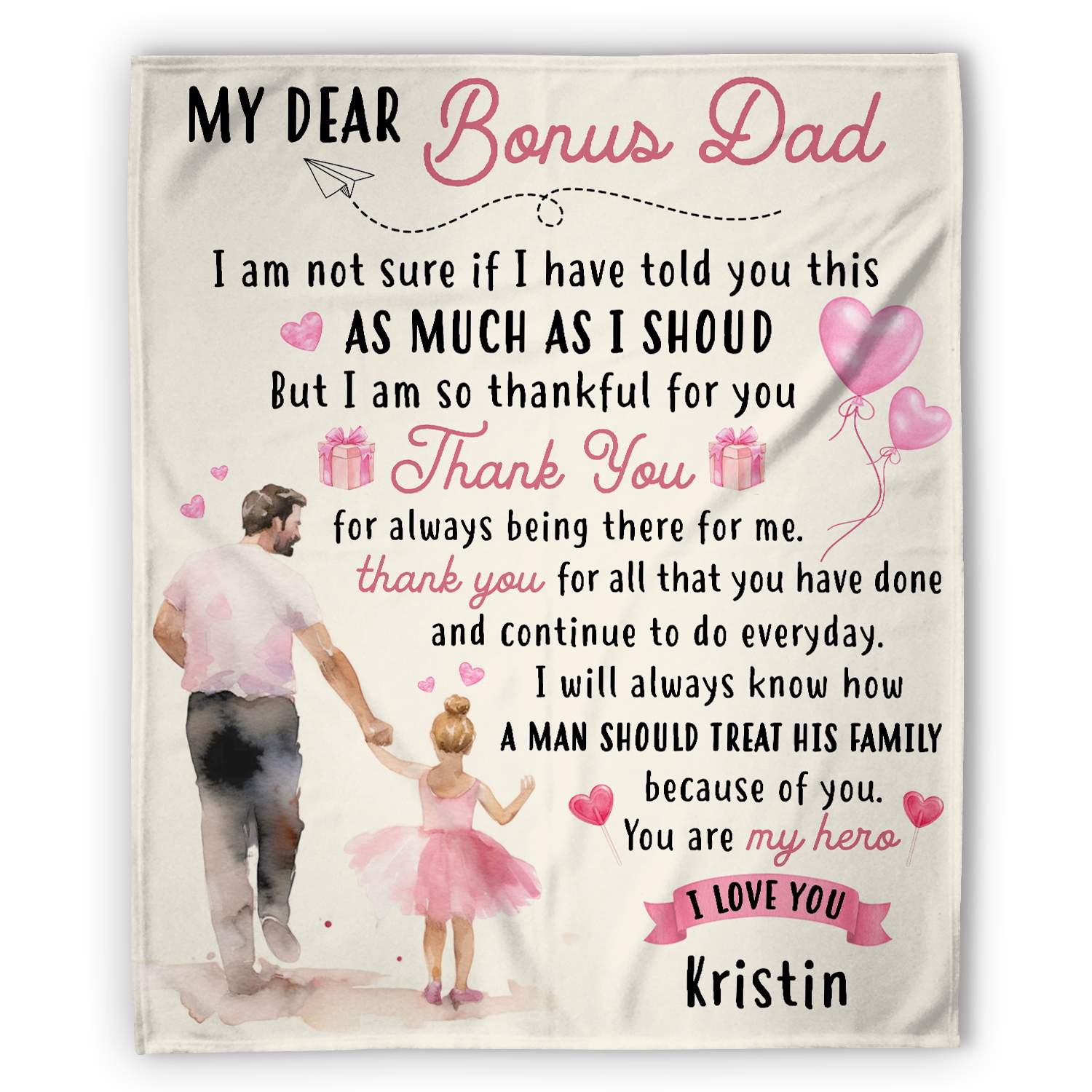 My Dear Bonus Dad - Personalized Father's Day, Birthday or Christmas gift For Step Dad - Custom Blanket - Elizabethfashions