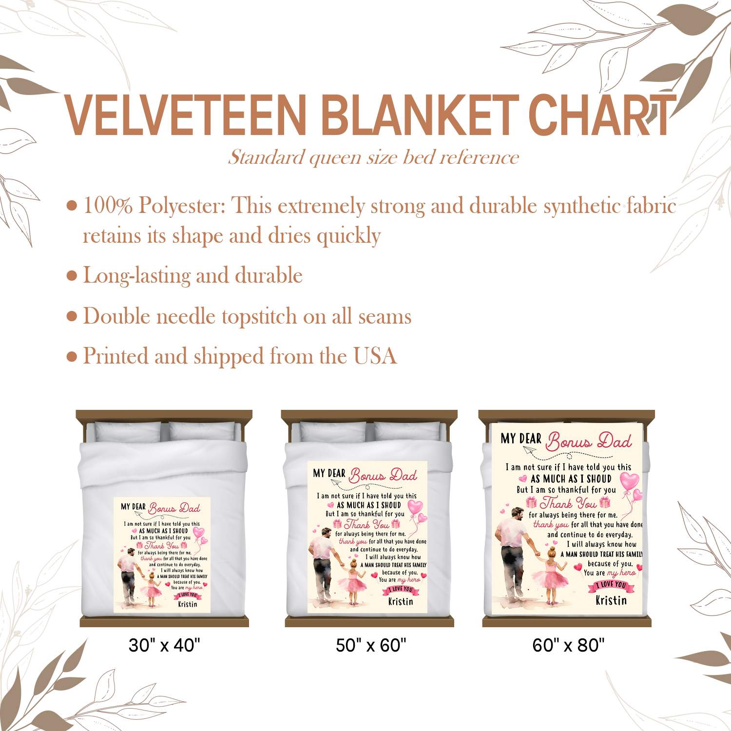 My Dear Bonus Dad - Personalized Father's Day, Birthday or Christmas gift For Step Dad - Custom Blanket - Elizabethfashions