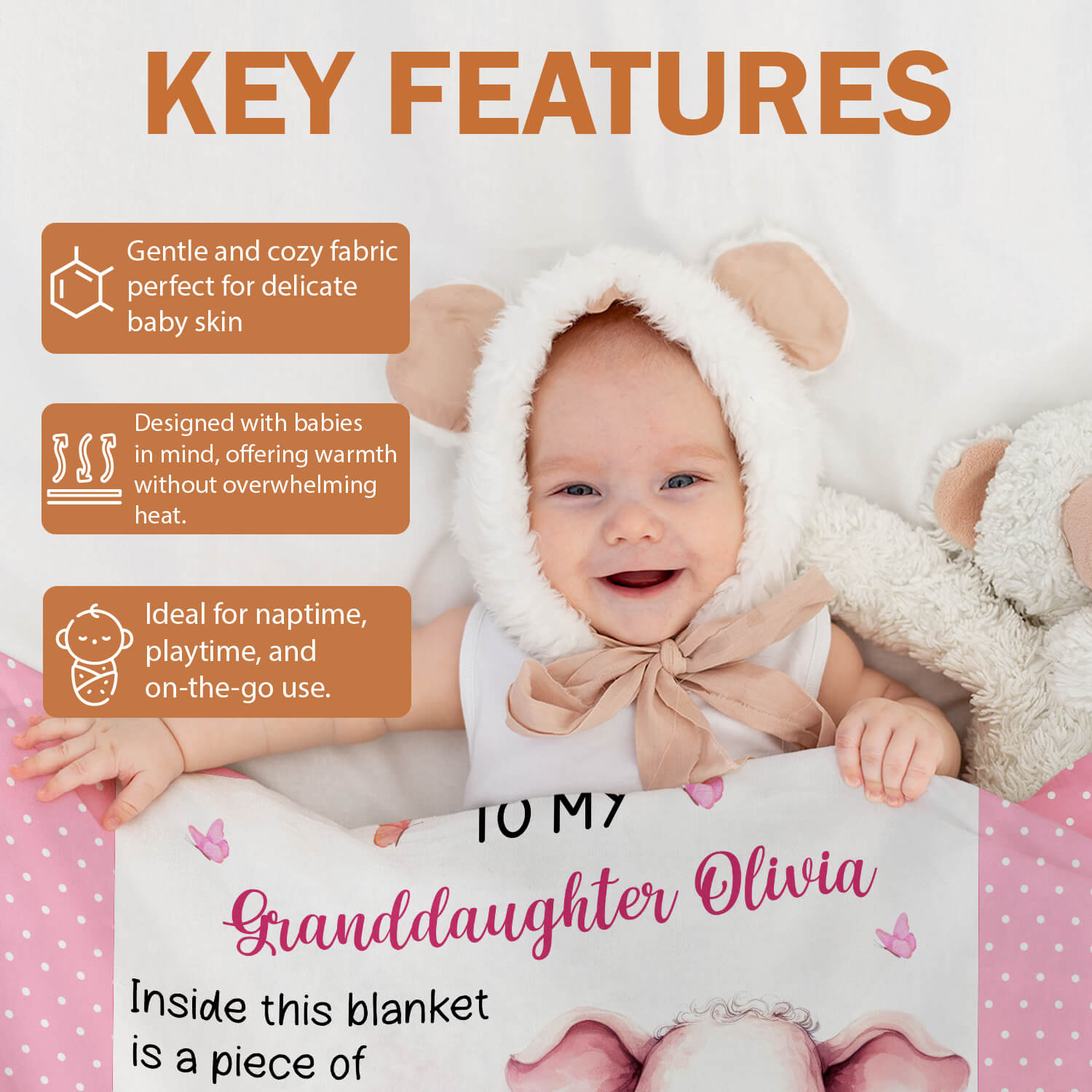 Personalized Swaddle - Birthday gift For Granddaughter - Custom Baby Blanket - Elizabethfashions