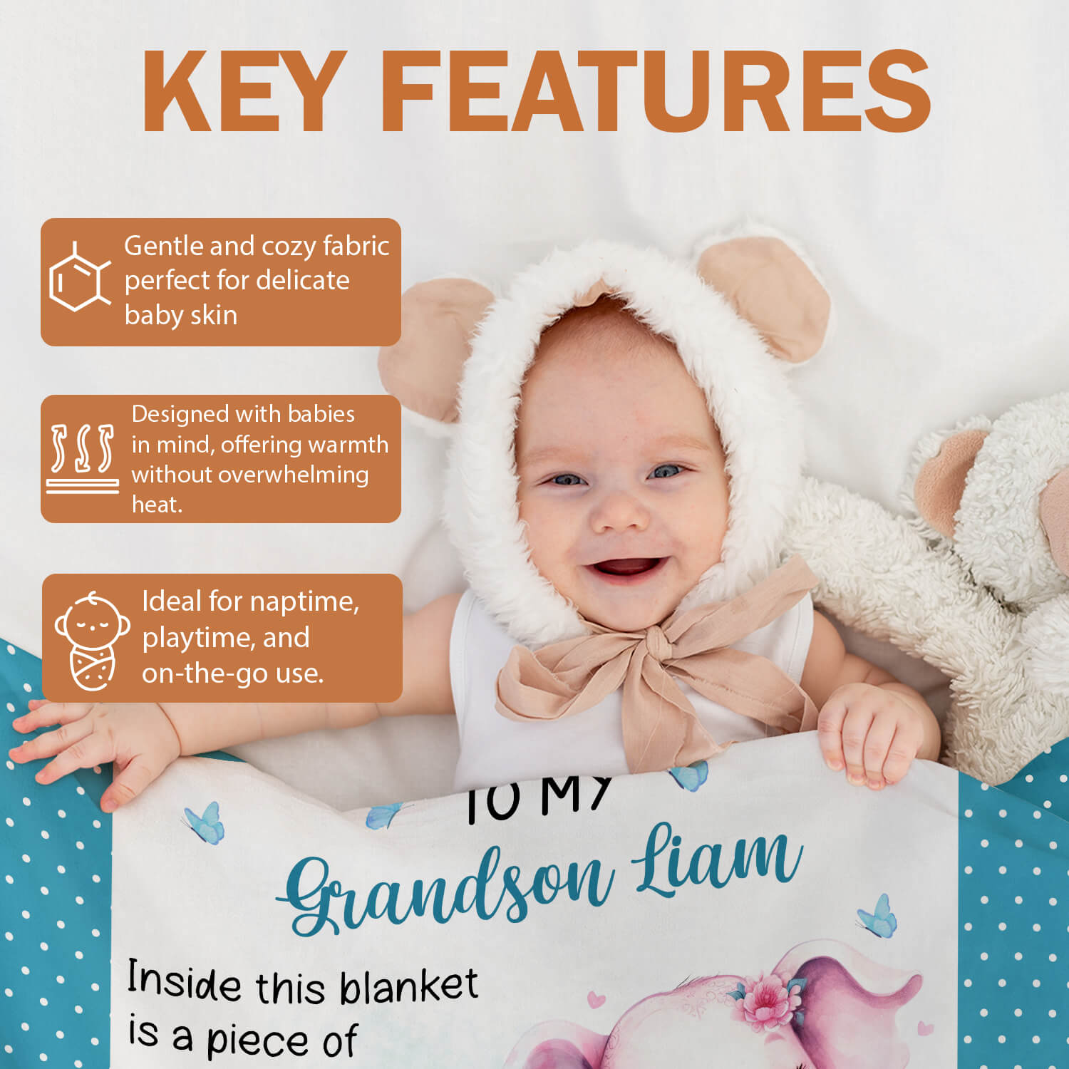 Personalized Swaddle Blanket - Birthday gift For Grandson - Custom Baby Blanket - Elizabethfashions