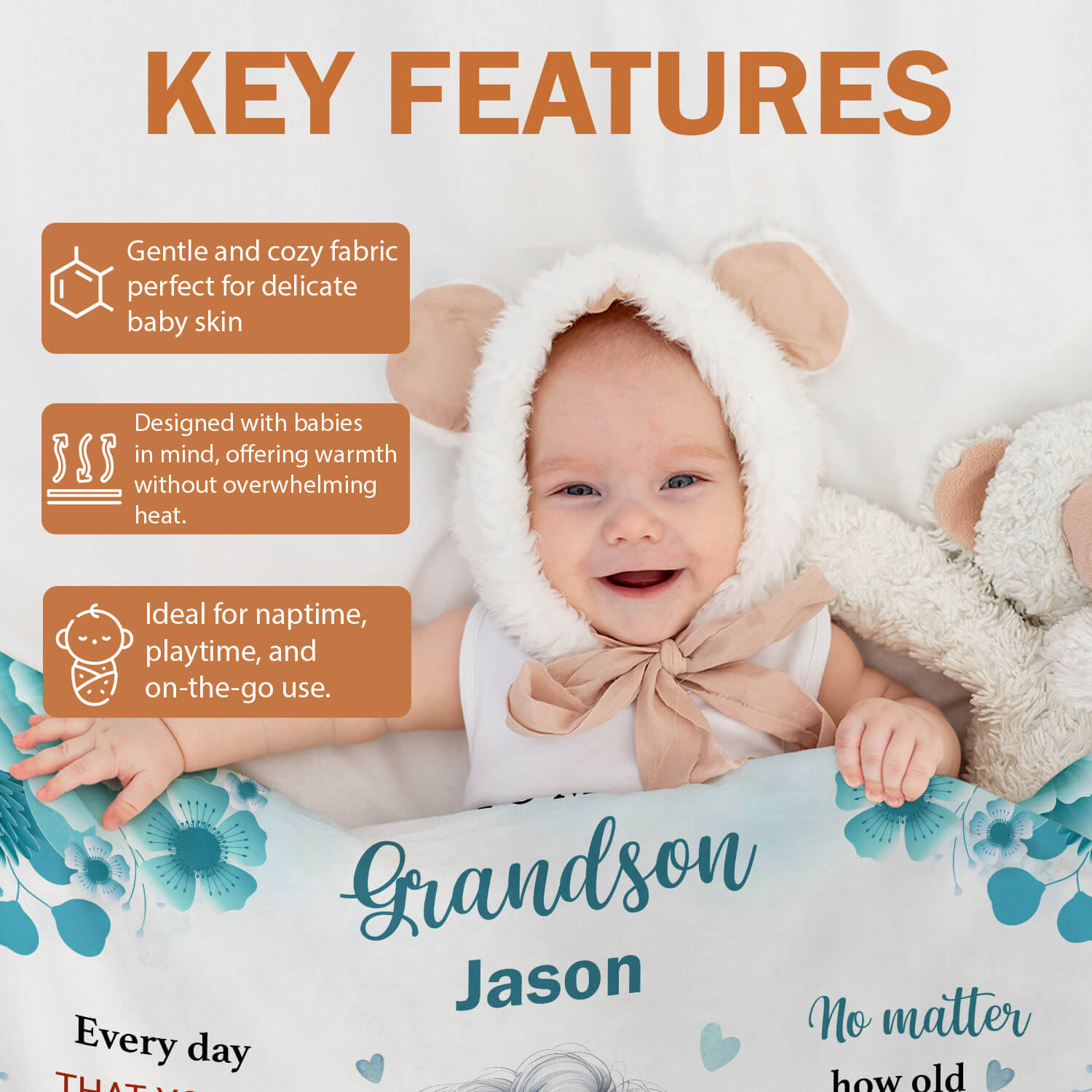 Custom Swaddle - Personalized Birthday Gift for Grandson - Baby Blanket - Elizabethfashions