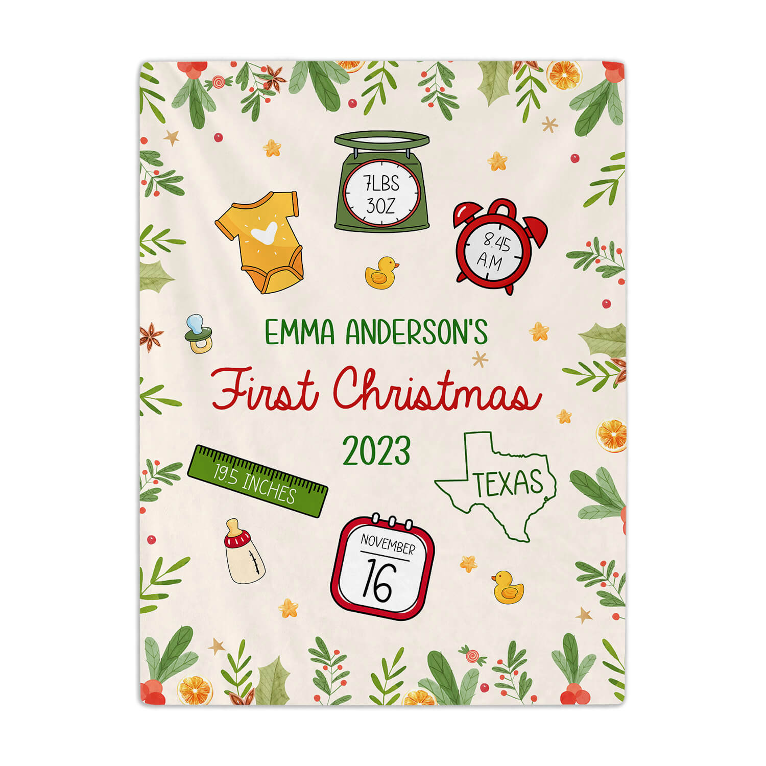 First Christmas - Personalized First Christmas gift For Baby - Custom Baby Blanket - Elizabethfashions