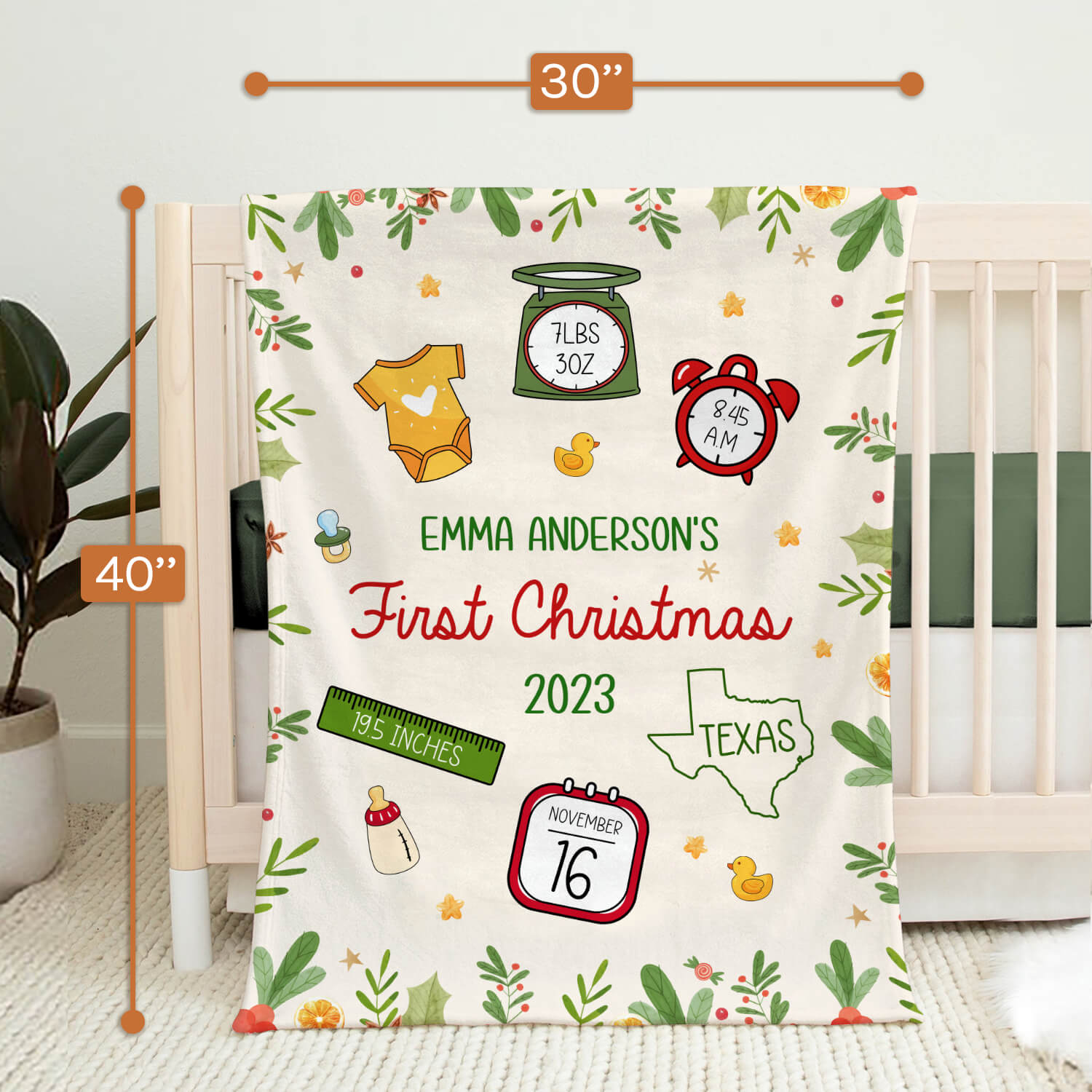 First Christmas - Personalized First Christmas gift For Baby - Custom Baby Blanket - Elizabethfashions