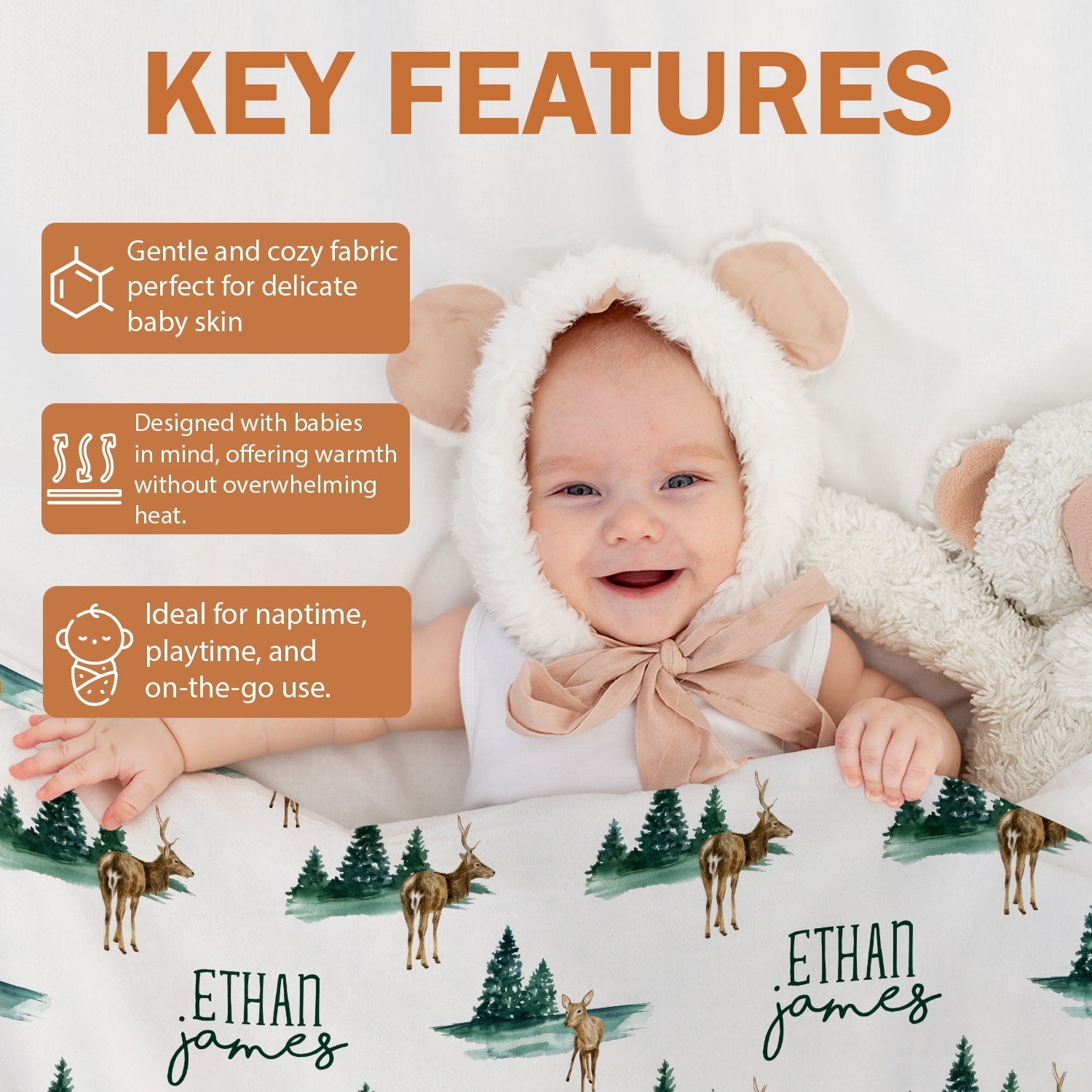Personalized Deer Blanket - Birthday gift For Baby - Custom Baby Blanket - Elizabethfashions