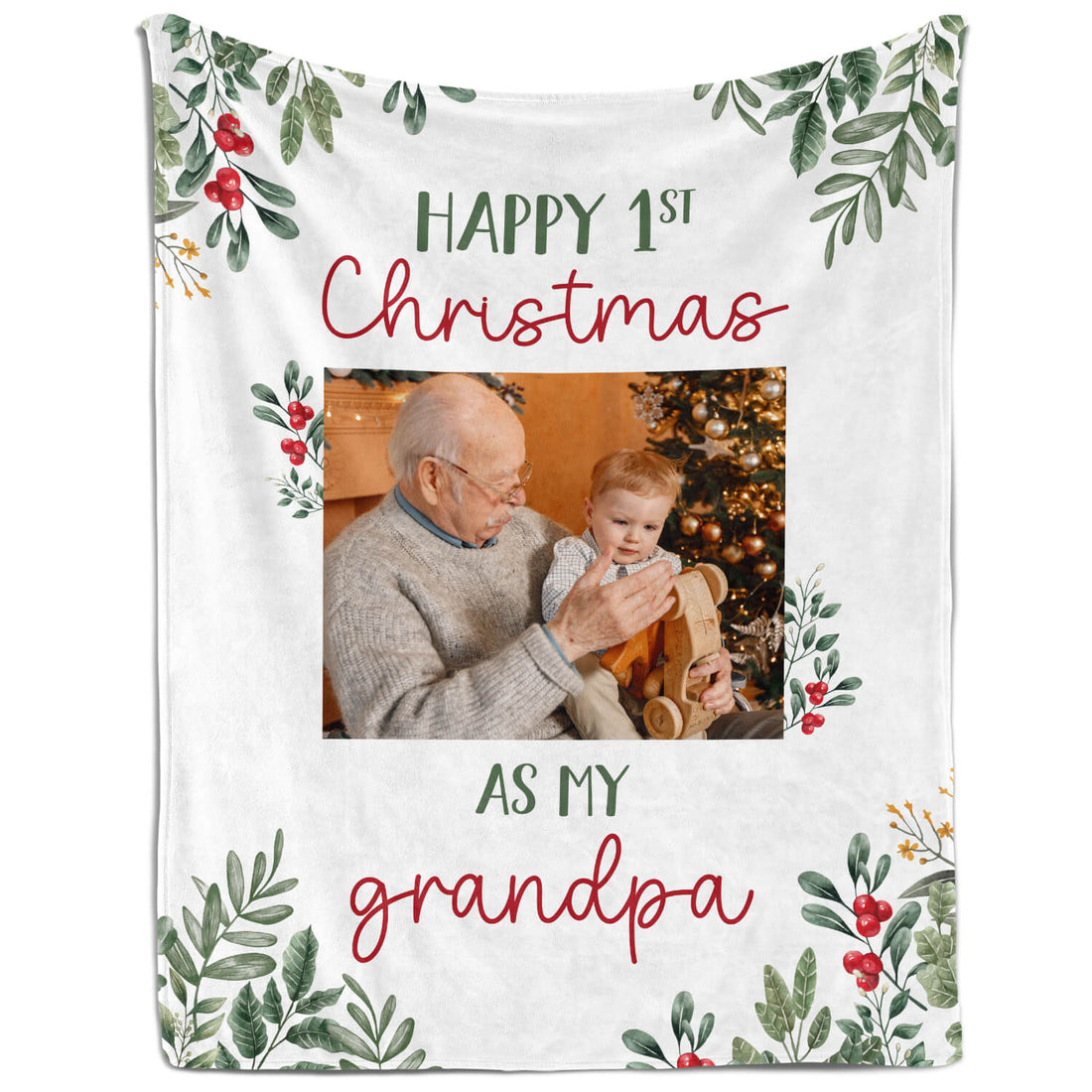 Happy 1st Christmas As My Grandpa - Personalized First Christmas gift For Grandpa - Custom Blanket - Elizabethfashions
