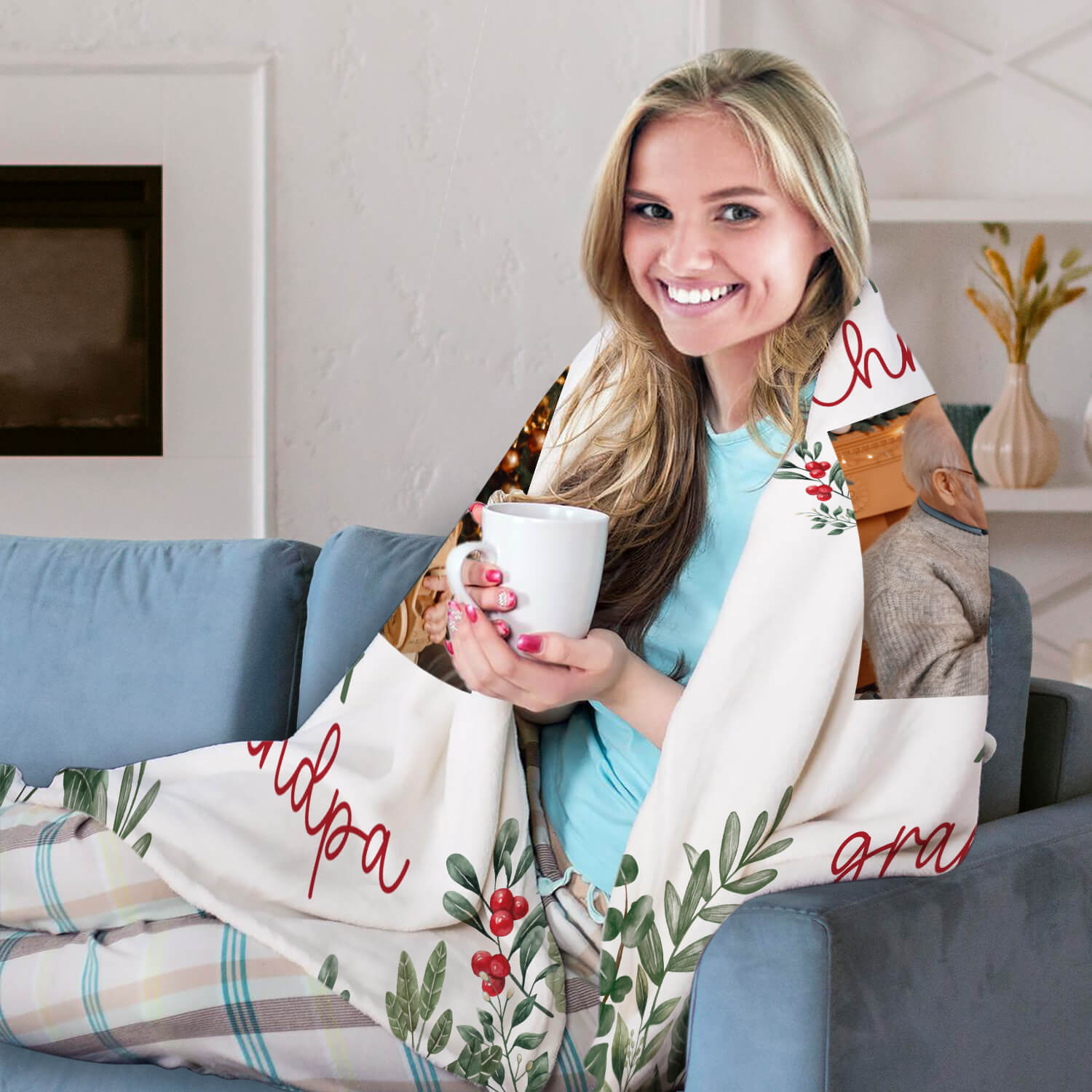 Happy 1st Christmas As My Grandpa - Personalized First Christmas gift For Grandpa - Custom Blanket - Elizabethfashions