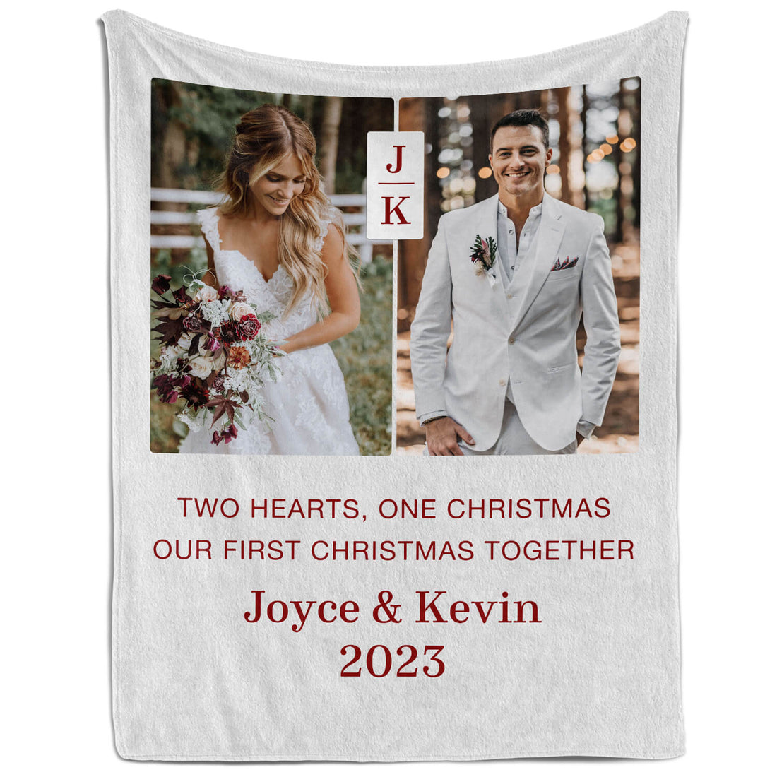 Two Hearts One Christmas - Personalized First Christmas gift For Husband or Wife - Custom Blanket - Elizabethfashions