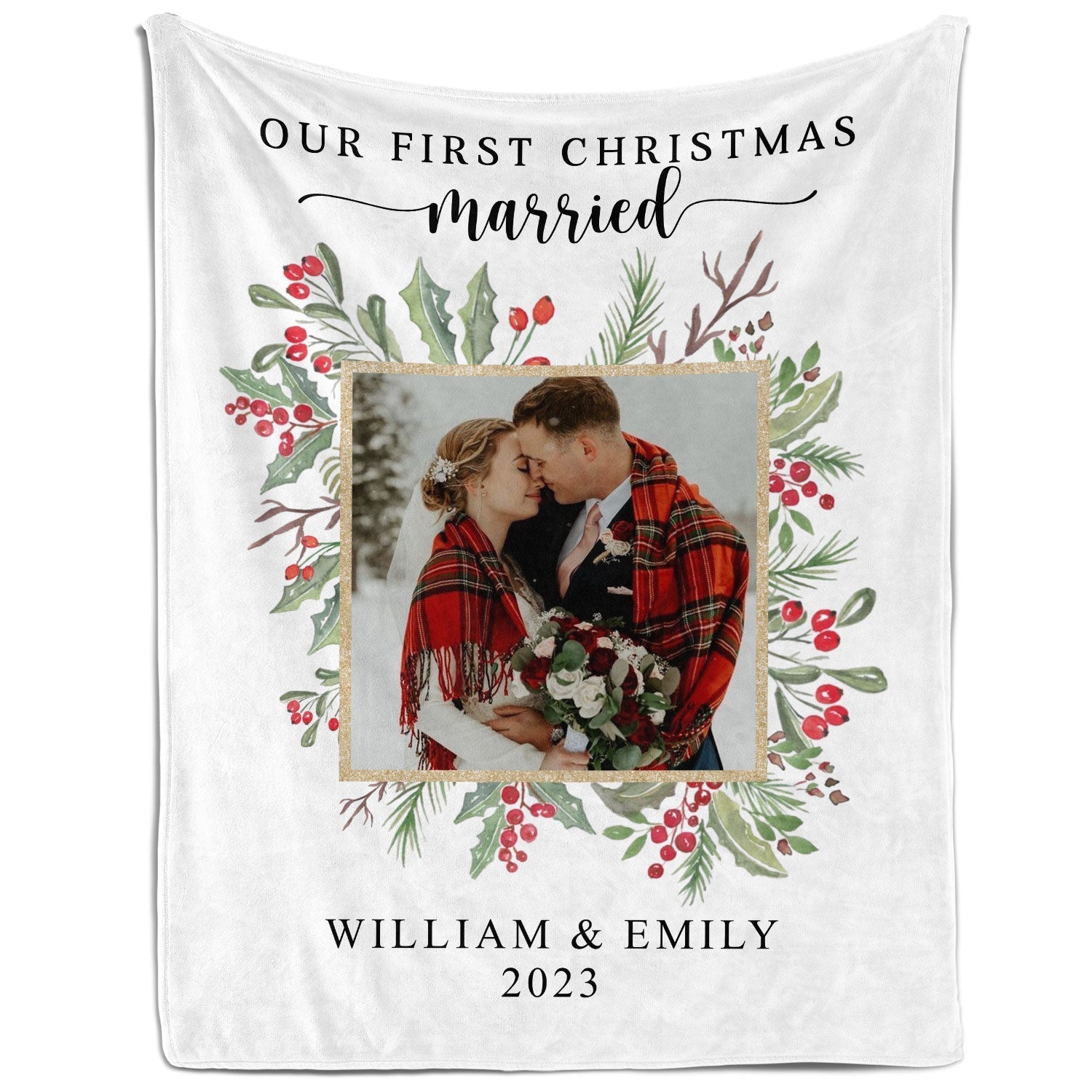 Our First Christmas Married - Personalized First Christmas gift For Husband or Wife - Custom Photo Blanket - Elizabethfashions