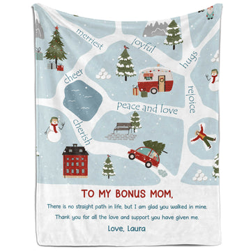 To My Bonus Mom - Personalized Christmas gift For Step Mom or Mother In Law - Custom Blanket - Elizabethfashions