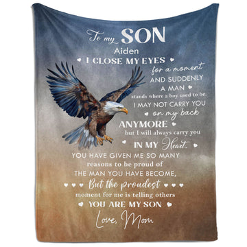 To My Son - Personalized Birthday or Christmas gift For Son - Custom Eagle Blanket - Elizabethfashions
