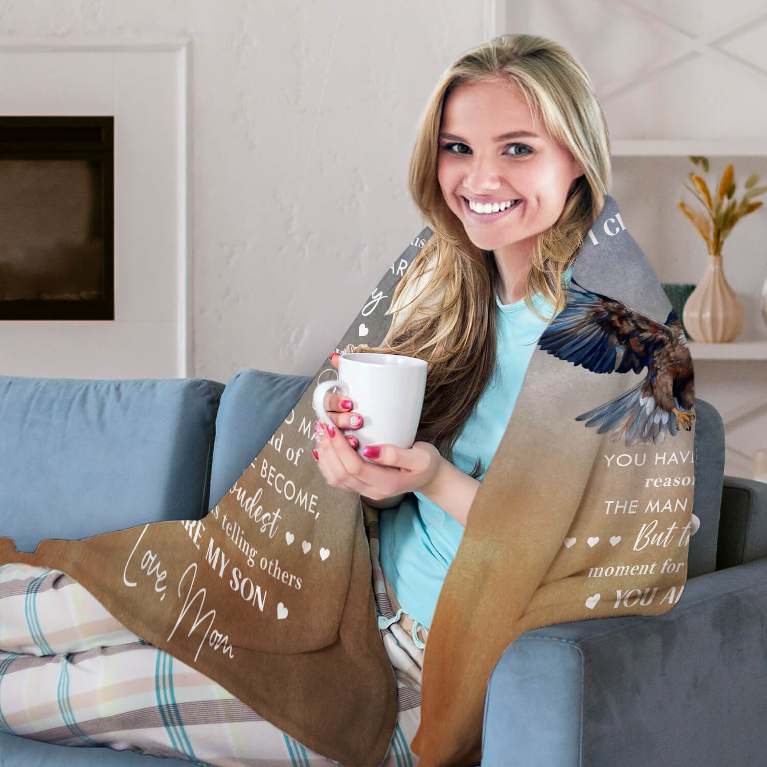 To My Son - Personalized Birthday or Christmas gift For Son - Custom Eagle Blanket - Elizabethfashions