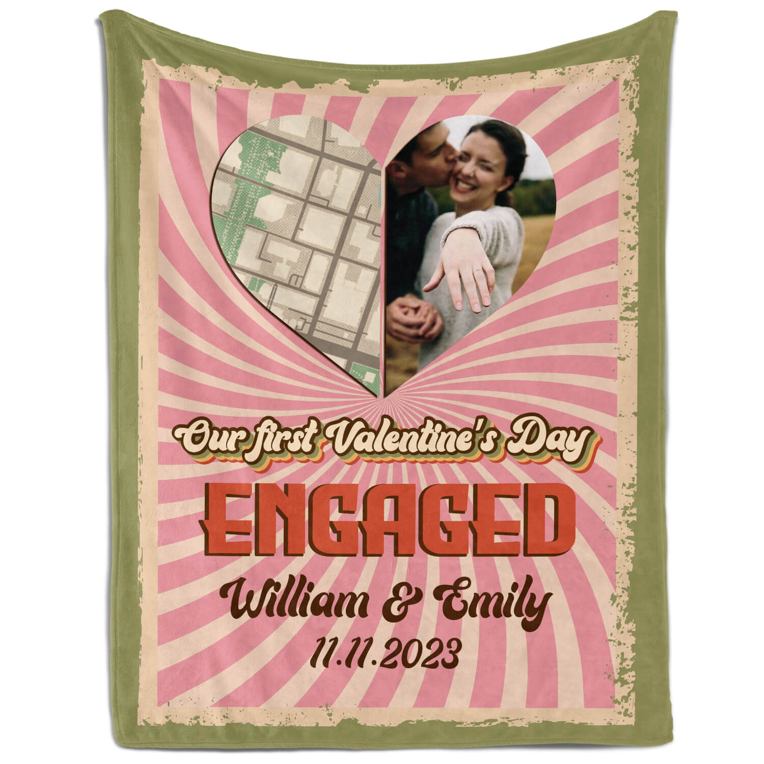 Our First Valentine's Day Engaged - Personalized First Valentine's Day gift For Fiance - Custom Blanket - Elizabethfashions