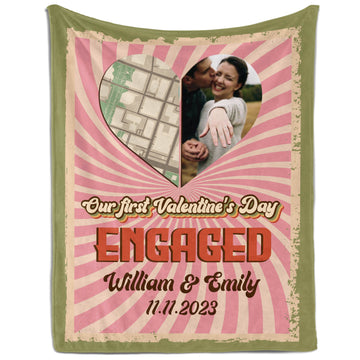 Our First Valentine's Day Engaged - Personalized First Valentine's Day gift For Fiance - Custom Blanket - Elizabethfashions