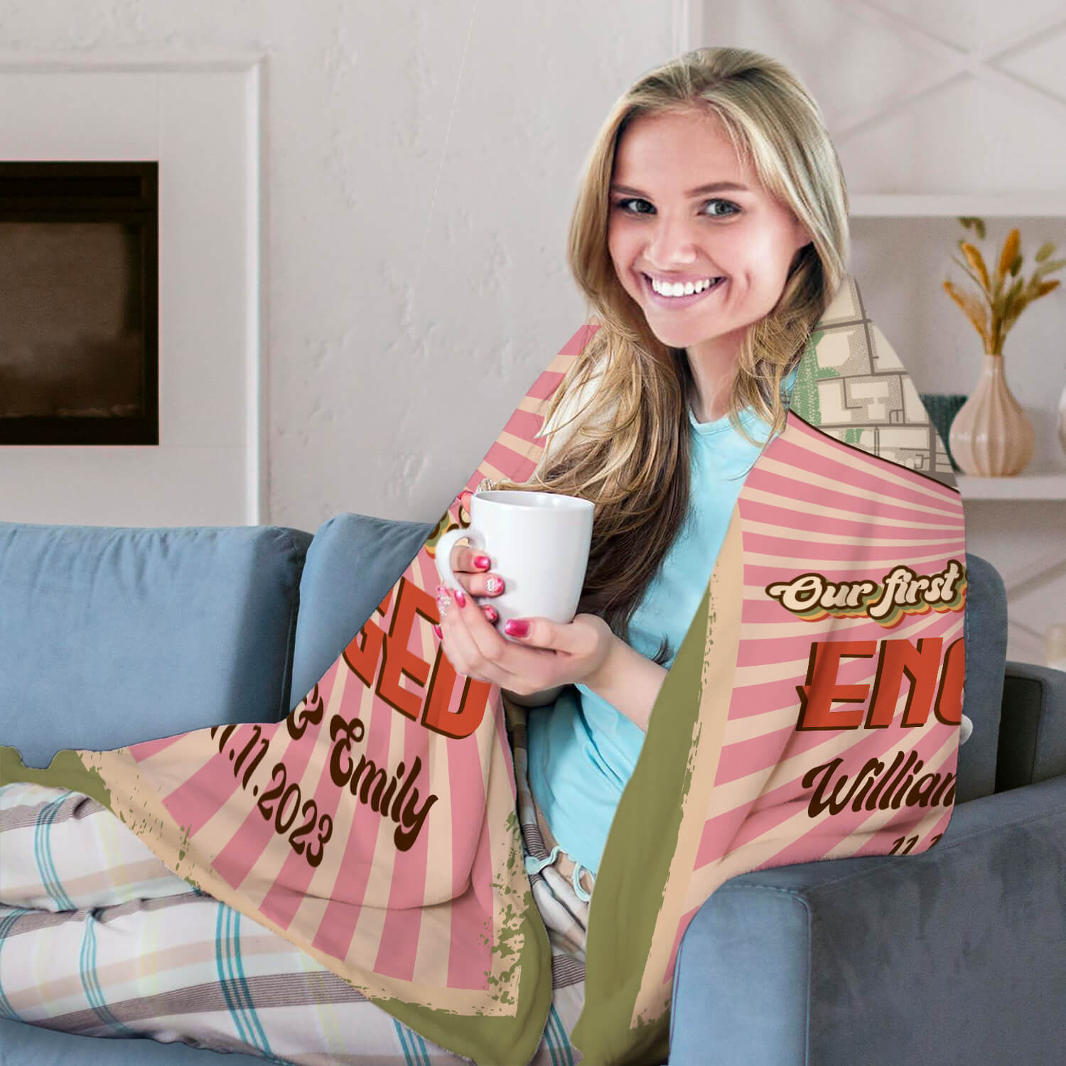 Our First Valentine's Day Engaged - Personalized First Valentine's Day gift For Fiance - Custom Blanket - Elizabethfashions