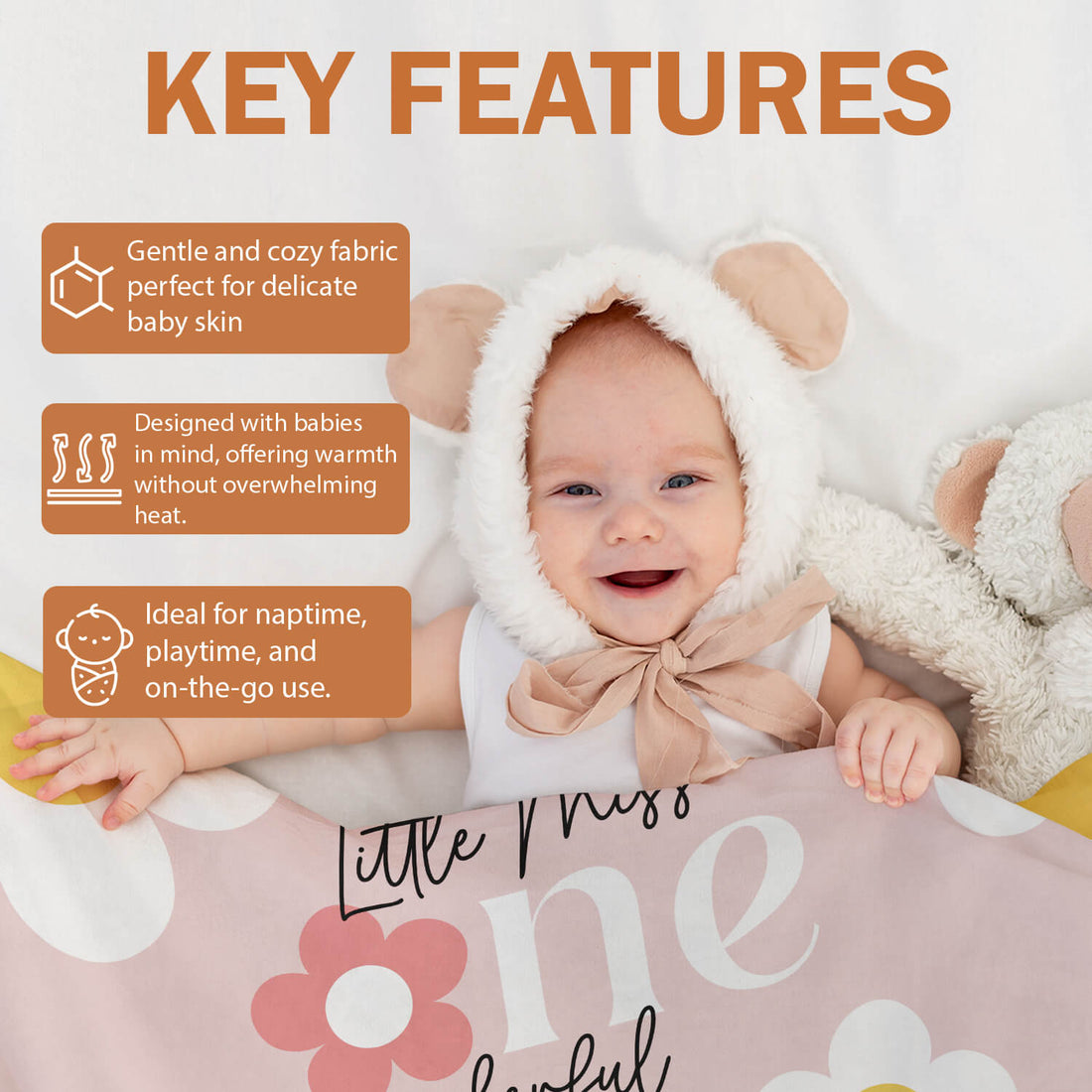 Little Miss Onederful - Personalized 1st Birthday gift For Baby - Custom Baby Blanket - Elizabethfashions