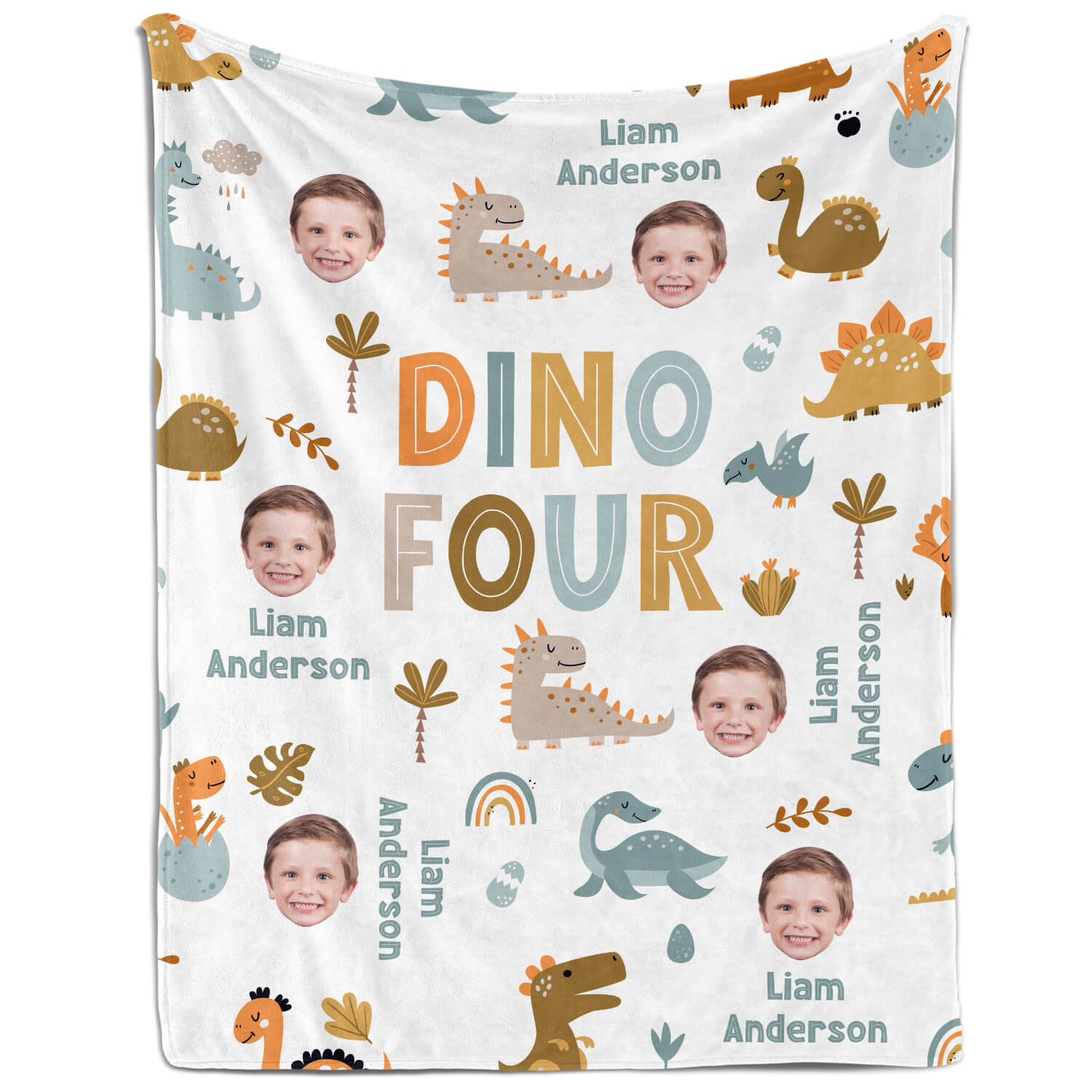 Dino Four - Personalized 4th Birthday gift For 4 Year Old - Custom Blanket - Elizabethfashions
