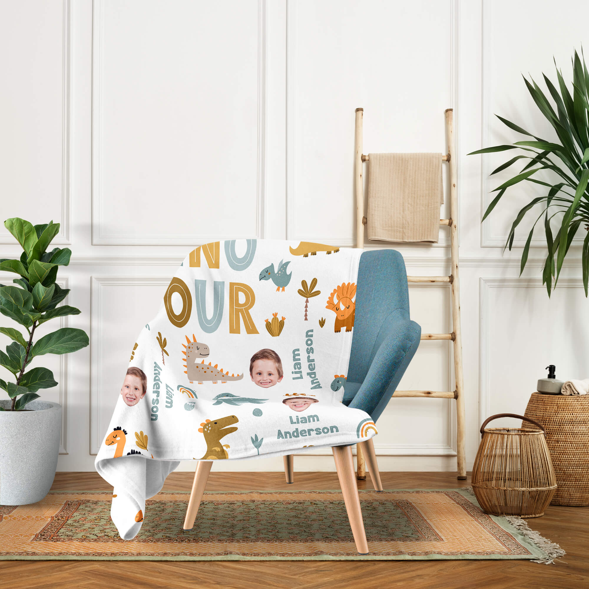 Dino Four - Personalized 4th Birthday gift For 4 Year Old - Custom Blanket - Elizabethfashions