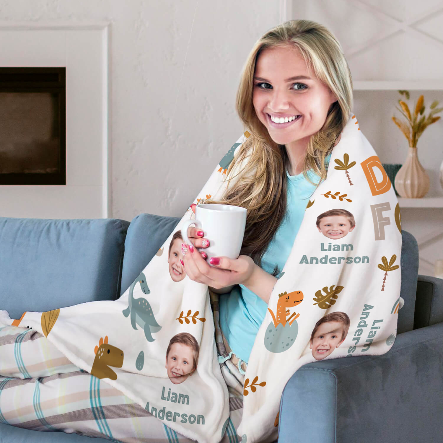 Dino Four - Personalized 4th Birthday gift For 4 Year Old - Custom Blanket - Elizabethfashions