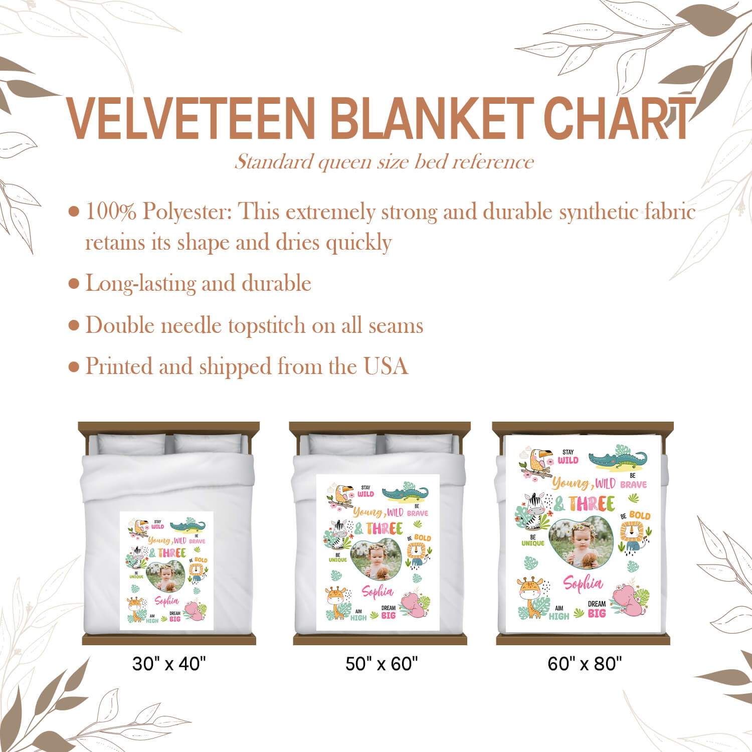 Young, Wild & Three - Personalized 3rd Birthday gift For 3 Year Old - Custom Blanket - Elizabethfashions