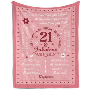 21 & Fabulous - Personalized 21st Birthday gift For 21 Year Old Girl - Custom Blanket - Elizabethfashions