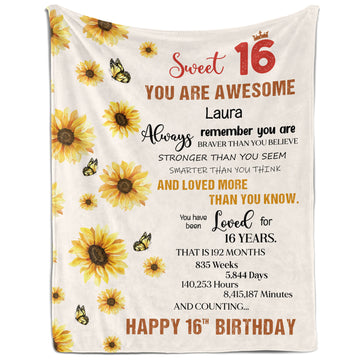 Sweet 16 - Personalized 16th Birthday gift For 16 Year Old - Custom Blanket - Elizabethfashions