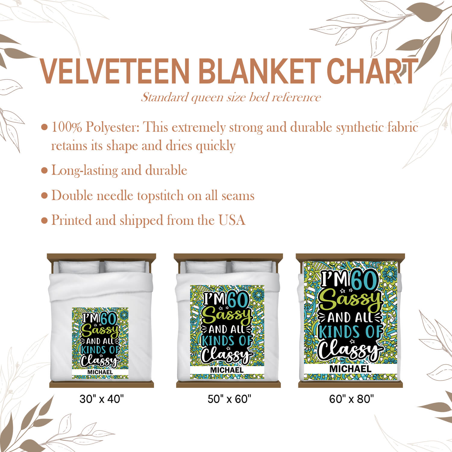 I'm 60 Sassy And All Kinds Of Classy - Personalized gift For 60 Year Old - Custom Blanket - Elizabeth Fashions