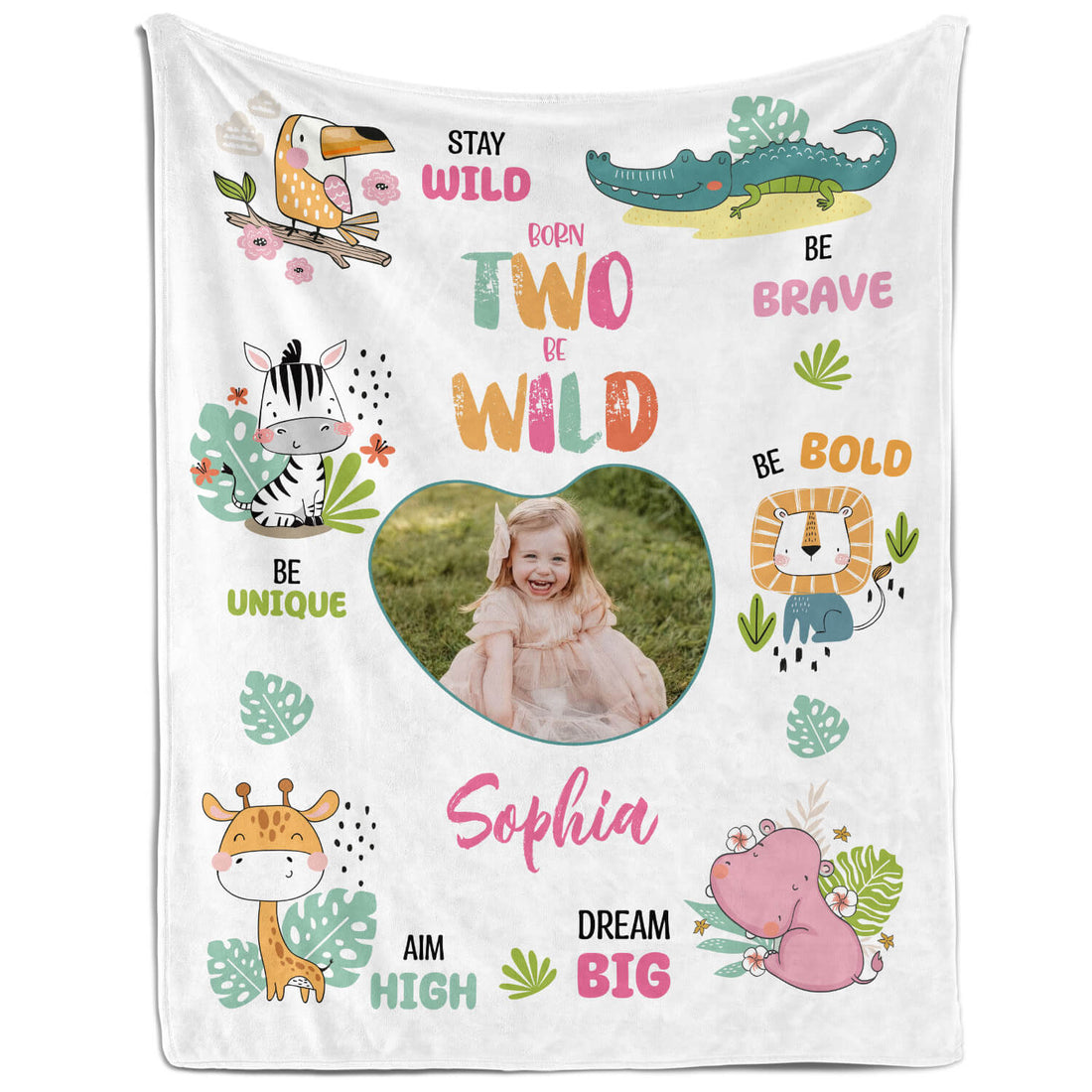 Born Two Be Wild - Personalized 2nd Birthday gift For 2 Year Old - Custom Blanket - Elizabethfashions