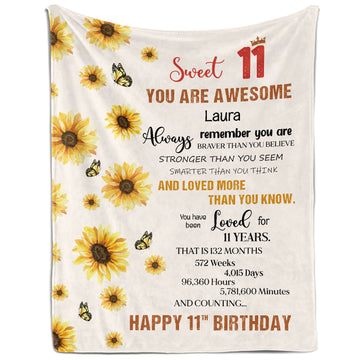 Sweet 11 - Personalized 11th Birthday gift For 11 Year Old Girl - Custom Blanket - Elizabethfashions