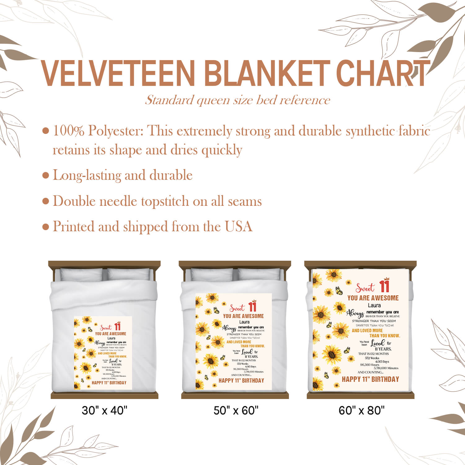 Sweet 11 - Personalized 11th Birthday gift For 11 Year Old Girl - Custom Blanket - Elizabethfashions