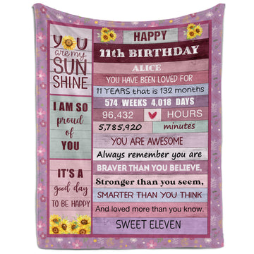 Happy 11th Birthday - Personalized 11th Birthday gift For 11 Year Old Girl - Custom Blanket - Elizabethfashions