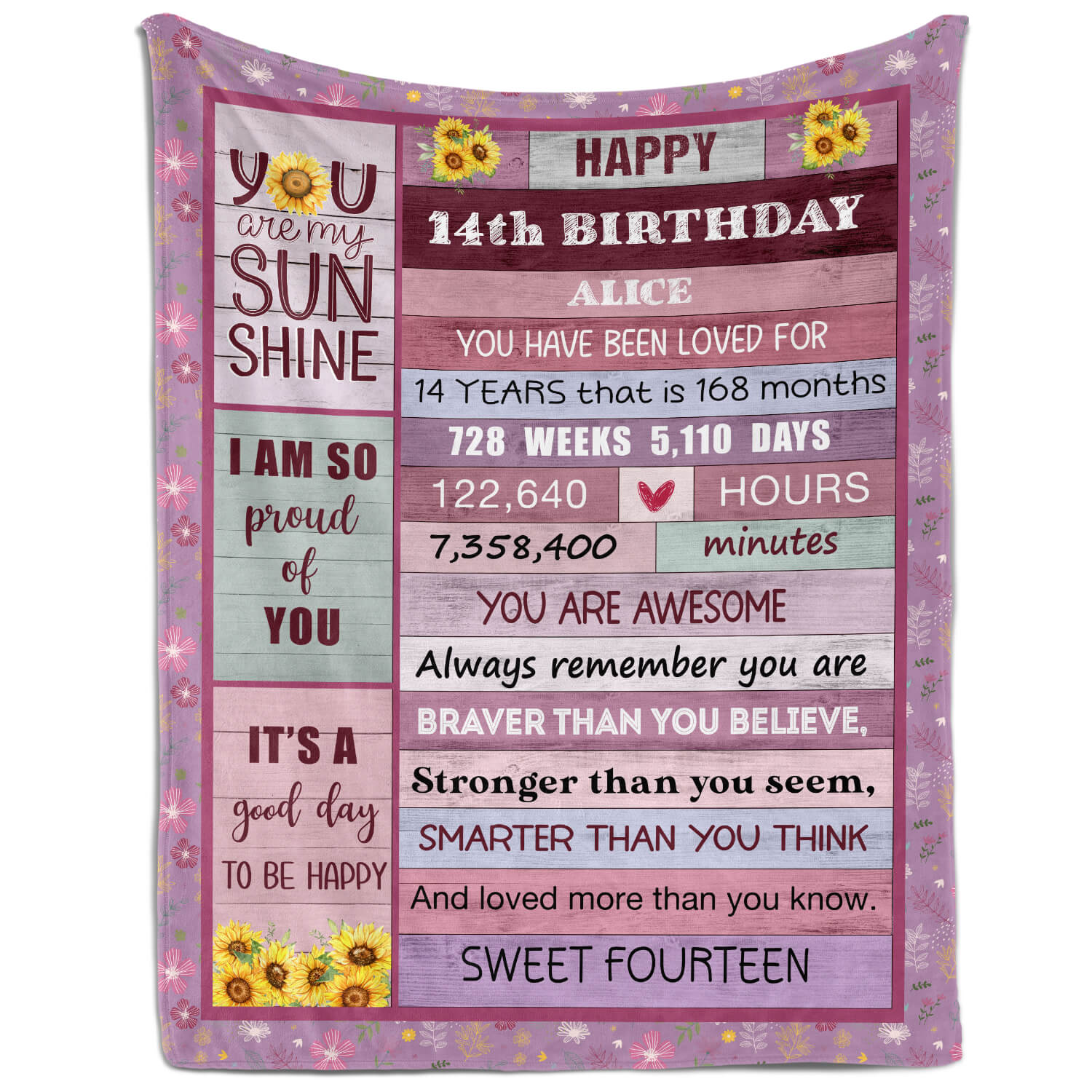 Happy 14th Birthday - Personalized 14th Birthday gift For 14 Year Old Girl - Custom Blanket - Elizabethfashions