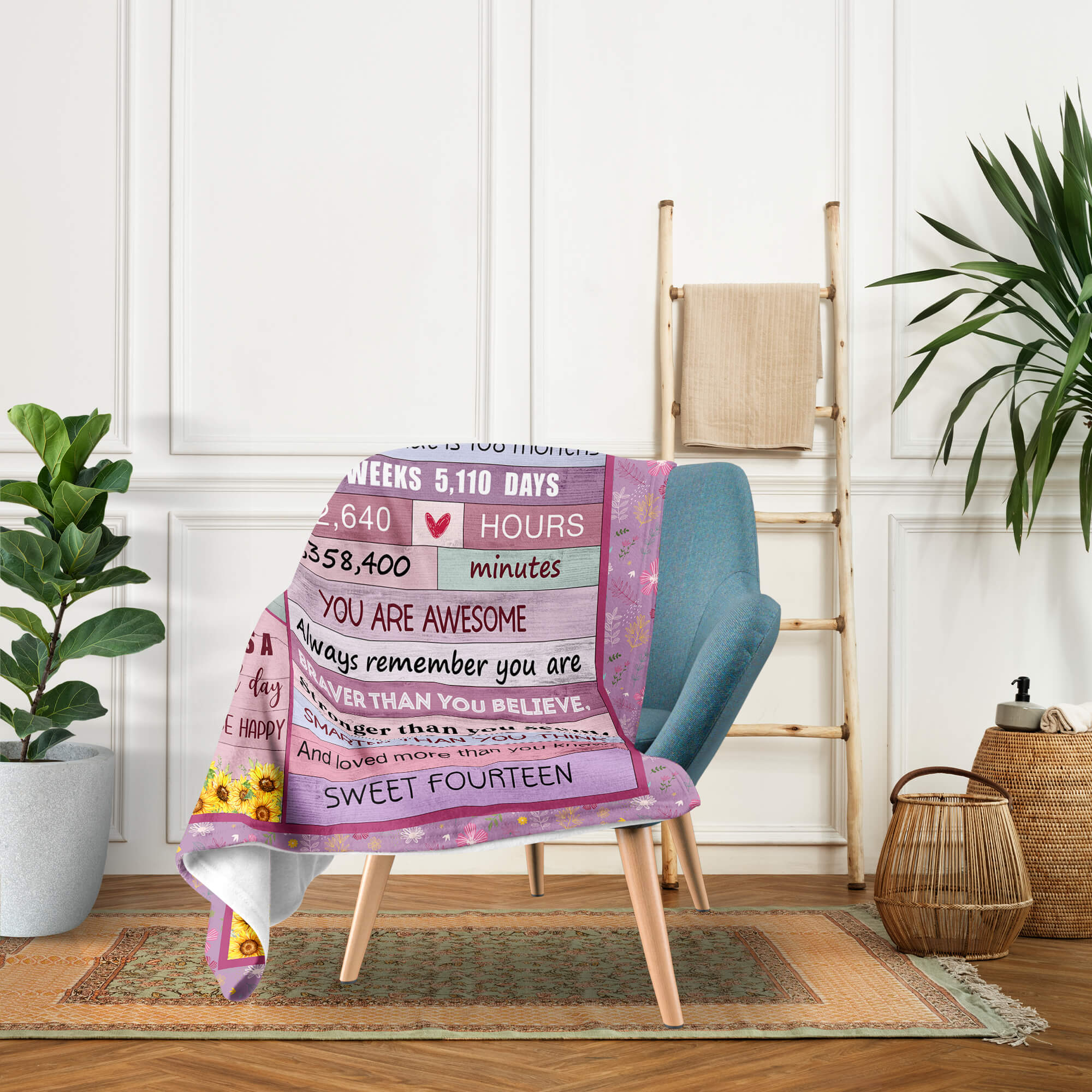 Happy 14th Birthday - Personalized 14th Birthday gift For 14 Year Old Girl - Custom Blanket - Elizabethfashions