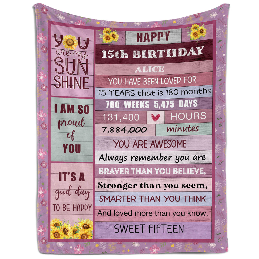 Happy 15th Birthday - Personalized 15th Birthday gift For 15 Year Old Girl - Custom Blanket - Elizabethfashions