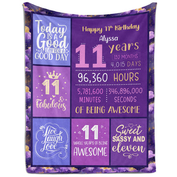 Happy 11th Birthday - Personalized 11th Birthday gift For 11 Year Old - Custom Blanket - Elizabethfashions
