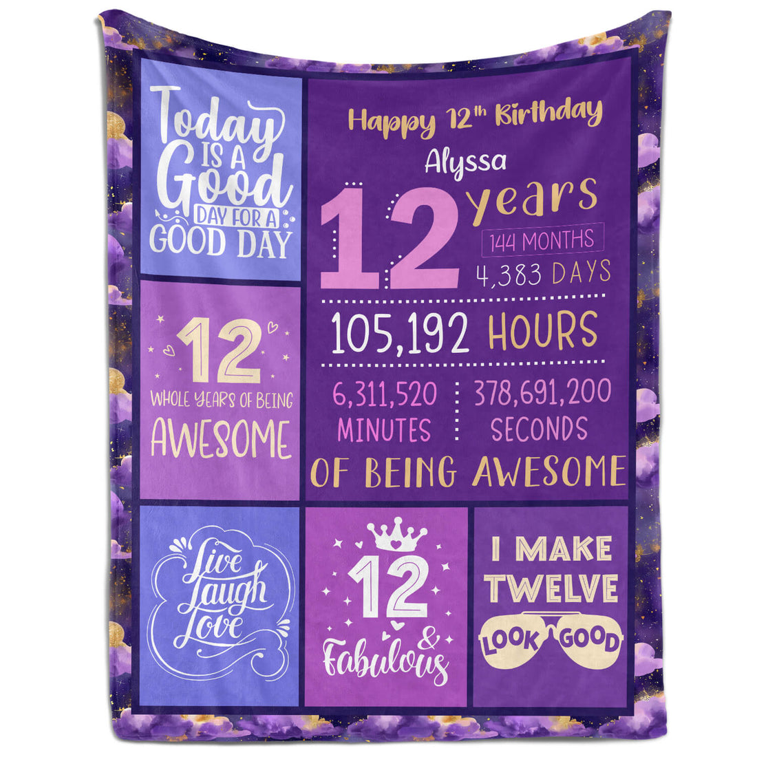 Happy 12th Birthday - Personalized 12th Birthday gift For 12 Year Old - Custom Blanket - Elizabethfashions