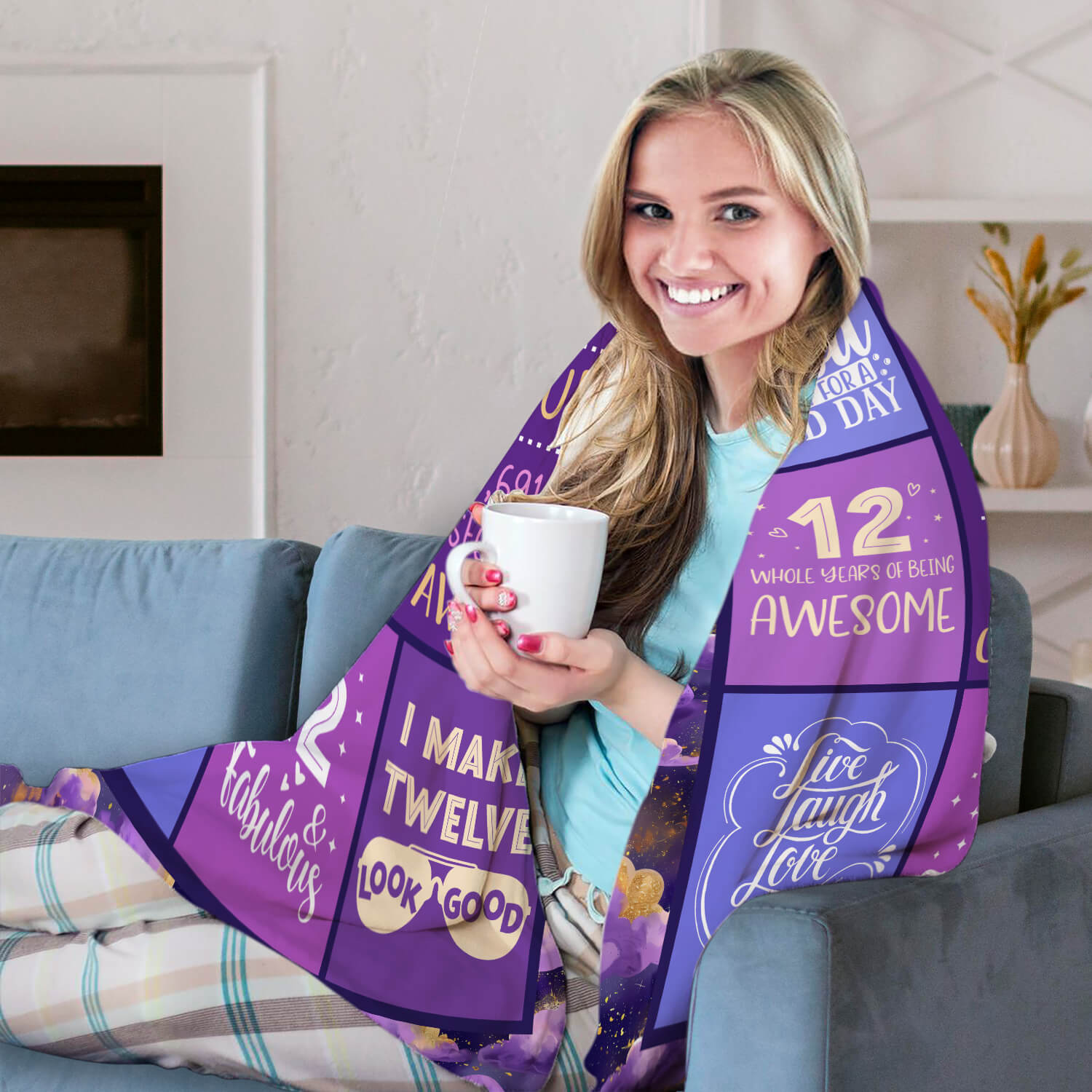 Happy 12th Birthday - Personalized 12th Birthday gift For 12 Year Old - Custom Blanket - Elizabethfashions