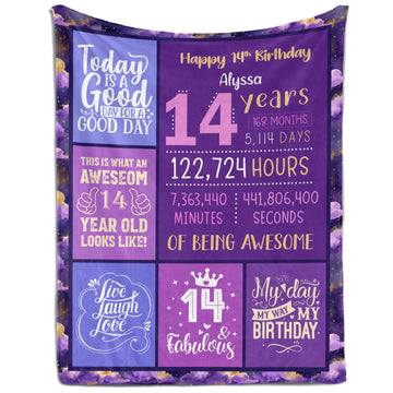 Happy 14th Birthday - Personalized 14th Birthday gift For 14 Year Old - Custom Blanket - Elizabethfashions