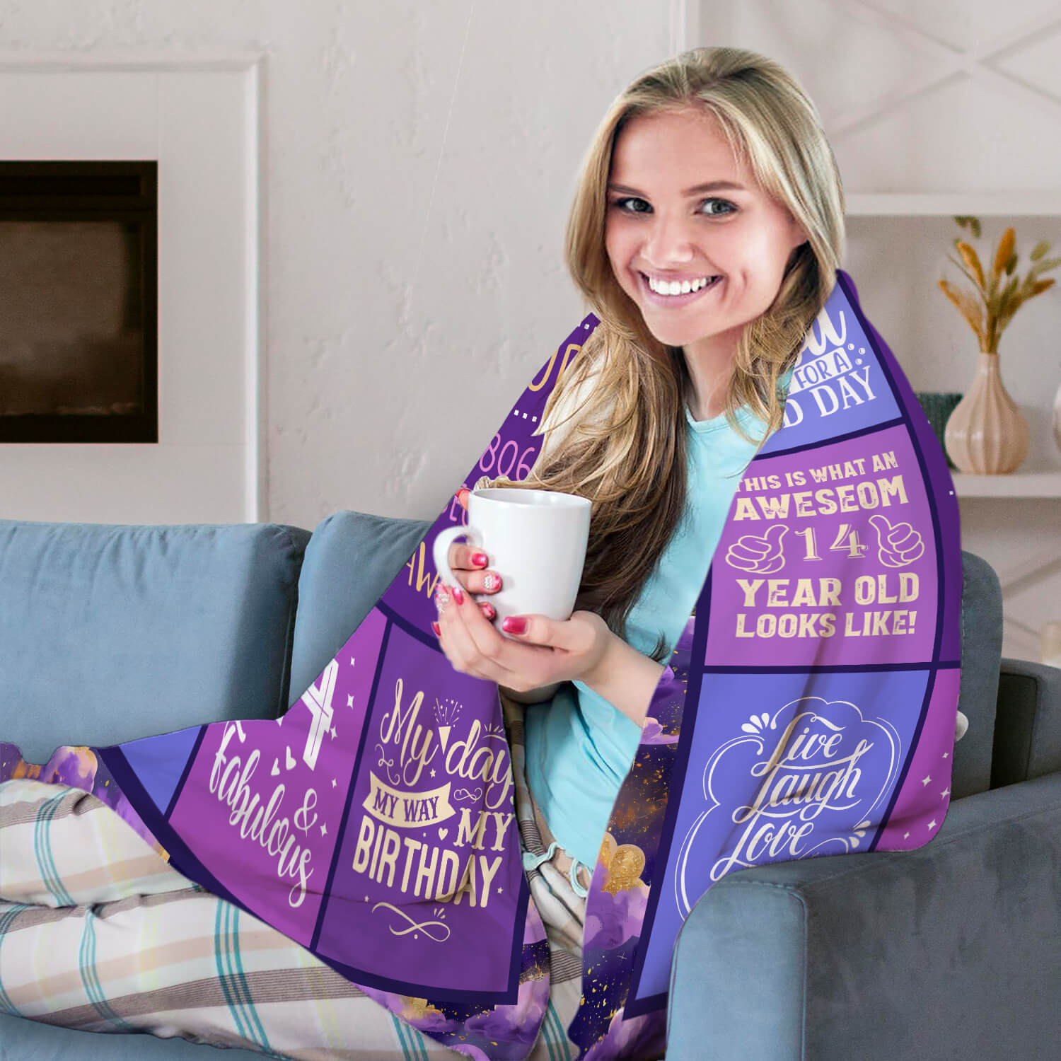 Happy 14th Birthday - Personalized 14th Birthday gift For 14 Year Old - Custom Blanket - Elizabethfashions