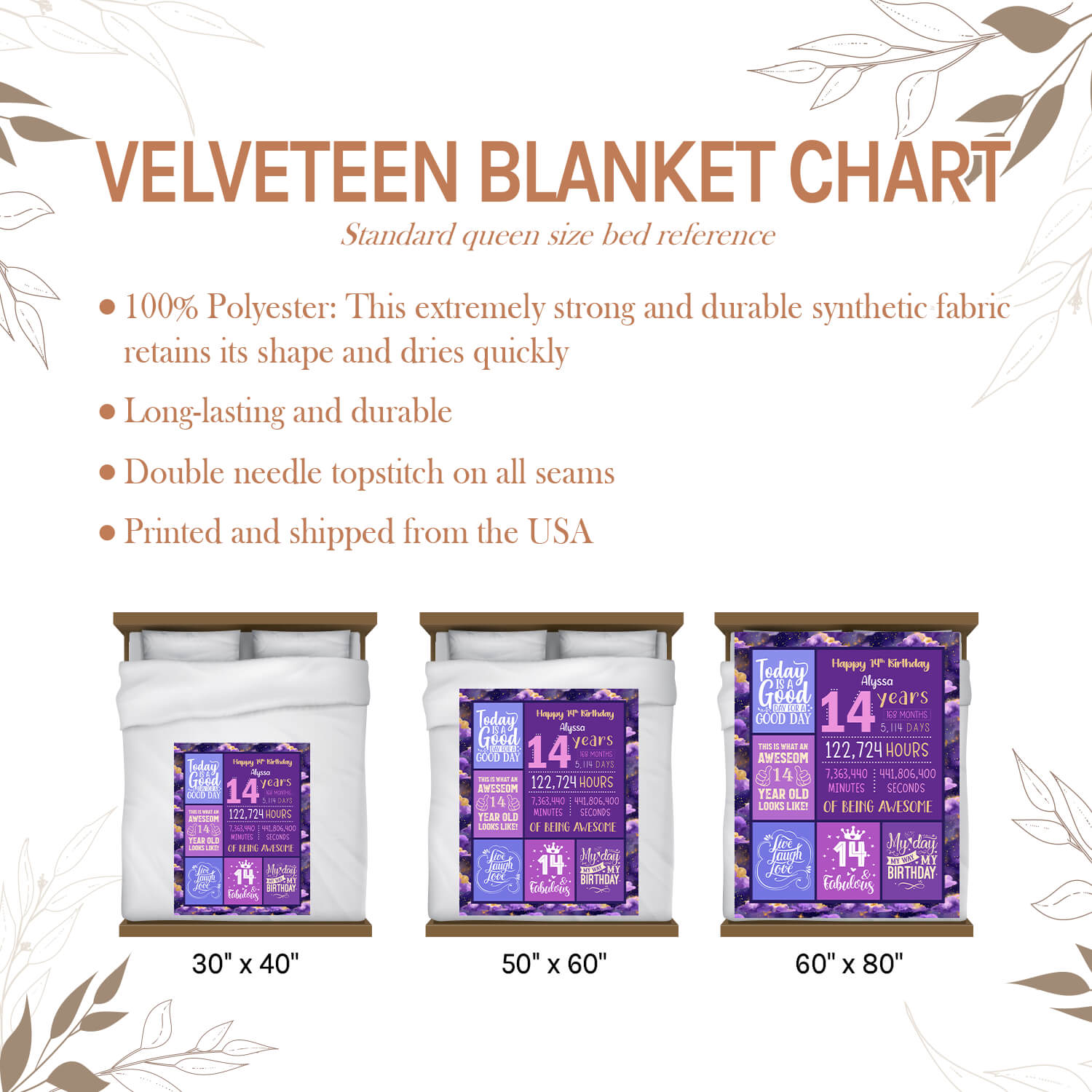 Happy 14th Birthday - Personalized 14th Birthday gift For 14 Year Old - Custom Blanket - Elizabethfashions