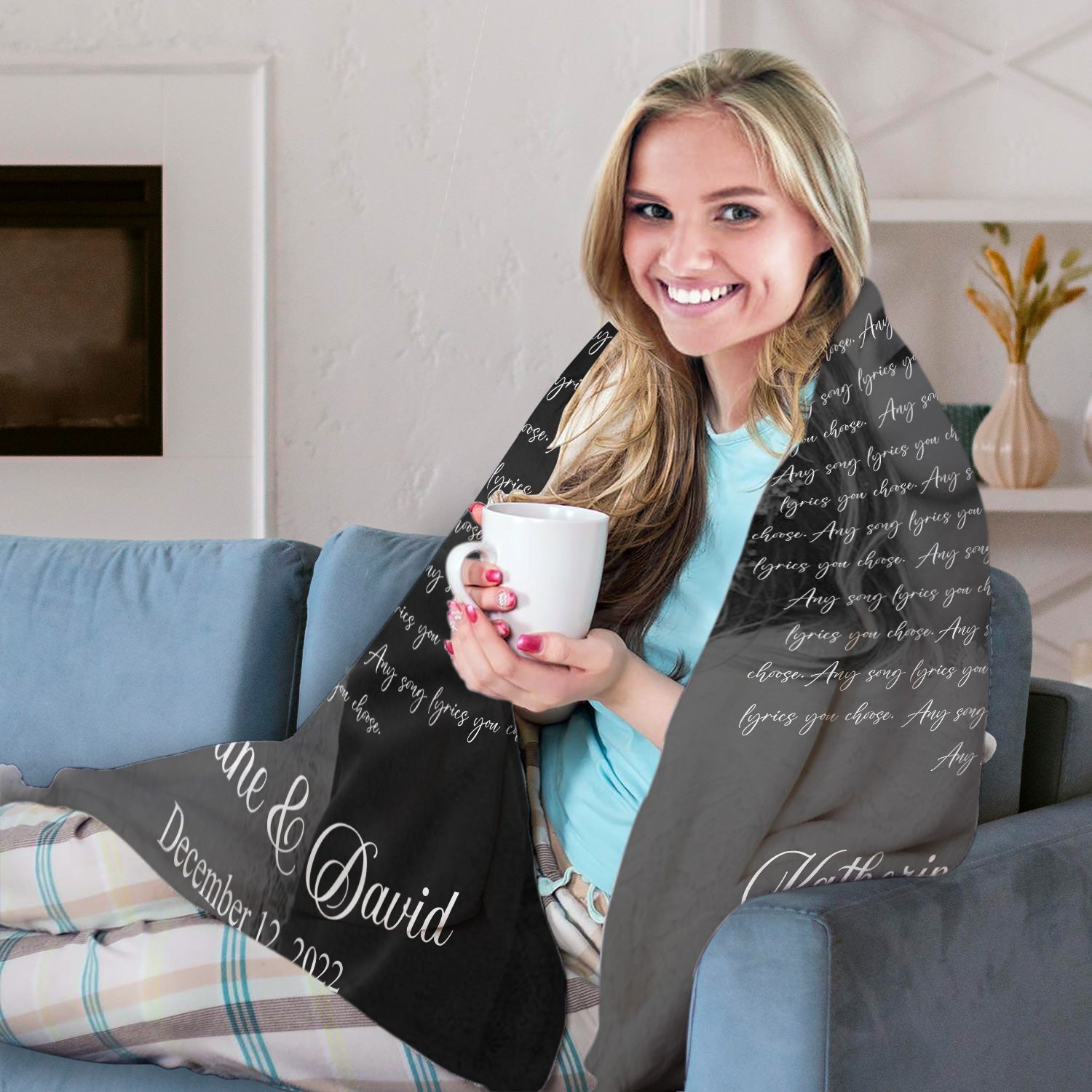 Black and White Song Lyrics - Personalized Anniversary or Valentine's Day gift for Husband or Wife - Custom Blanket - Elizabethfashions