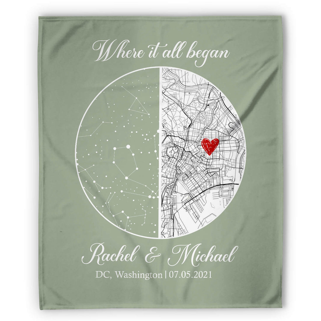Where It All Began - Personalized Anniversary or Valentine's Day gift for Husband or Wife - Custom Map & Star Map Blanket - Elizabethfashions