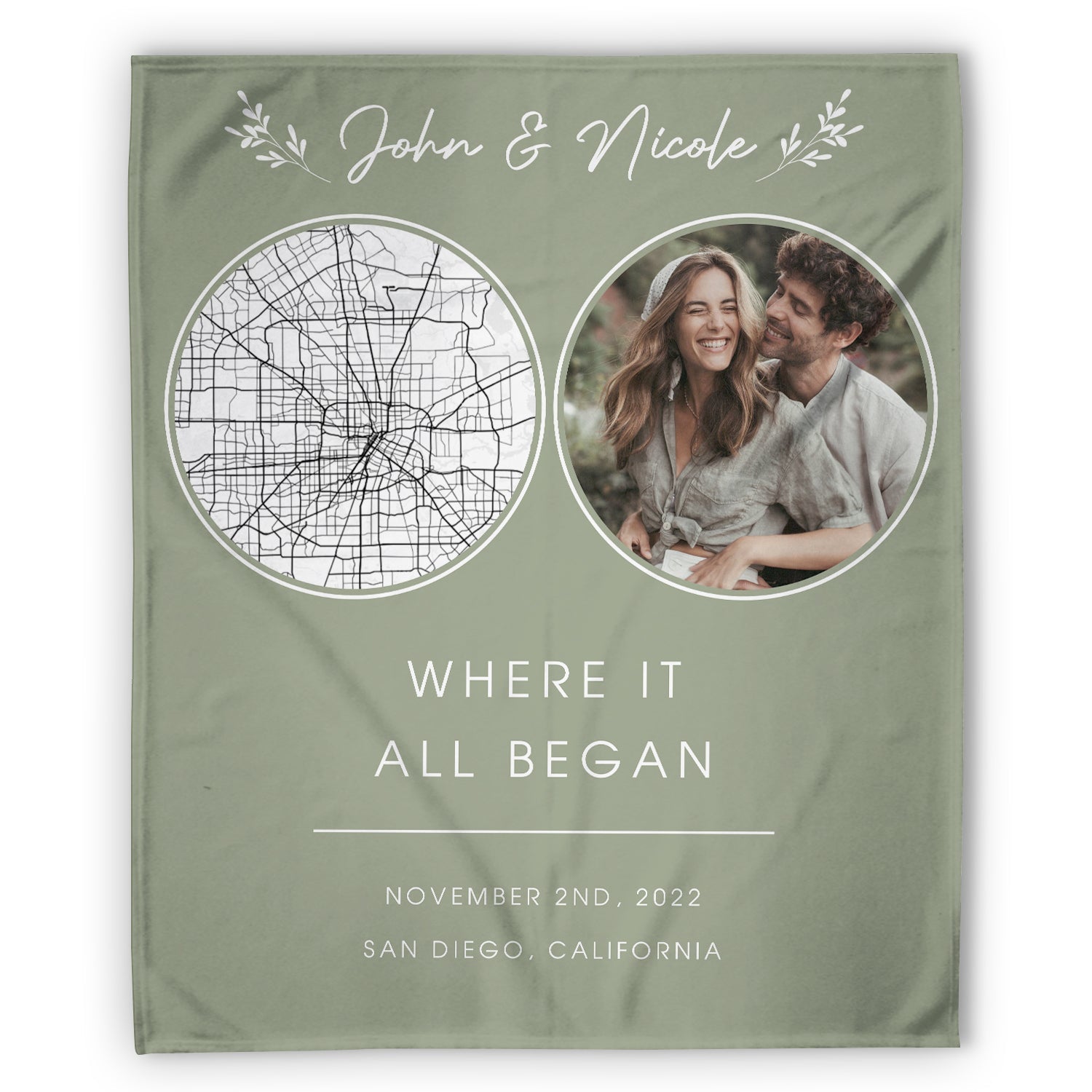 Where It All Began Map - Personalized Anniversary or Valentine's Day gift for Husband or Wife - Custom Blanket - Elizabethfashions