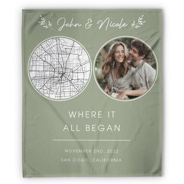 Where It All Began Map - Personalized Anniversary or Valentine's Day gift for Husband or Wife - Custom Blanket - Elizabethfashions