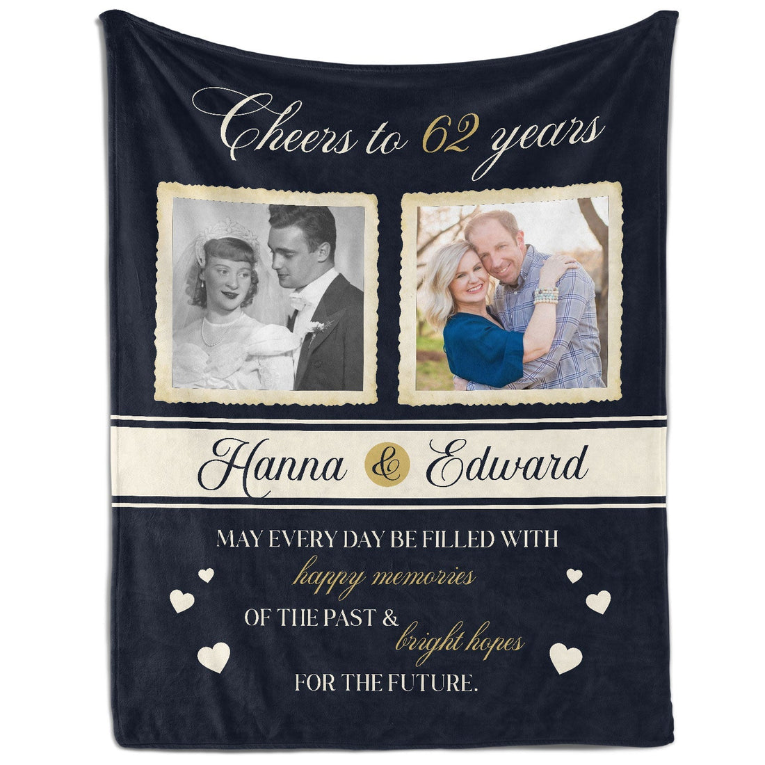 Cheers to 62 Years - Personalized 62 Year Anniversary gift For Parents or Grandparents - Custom Blanket - Elizabethfashions
