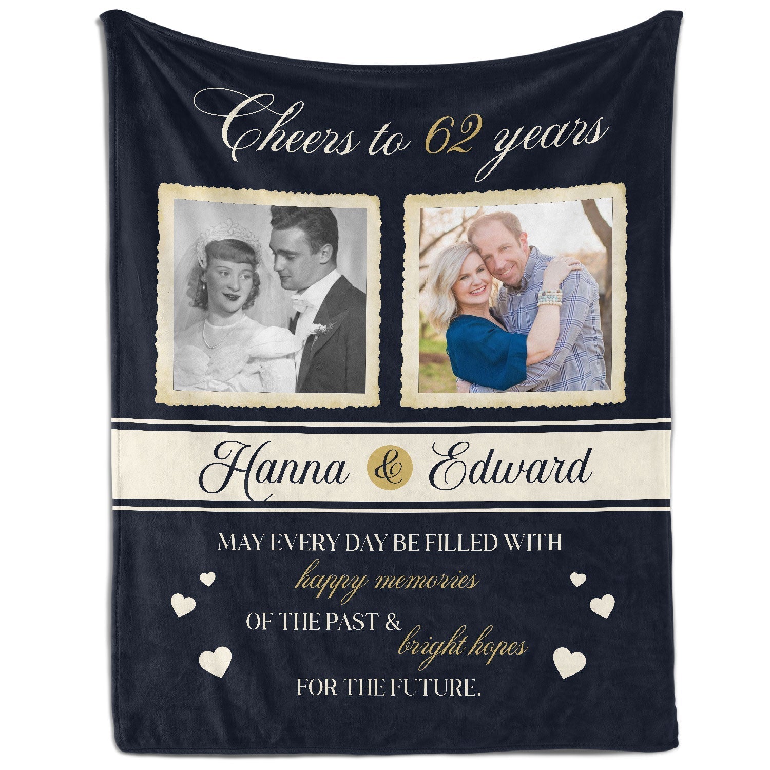 Cheers to 62 Years - Personalized 62 Year Anniversary gift For Parents or Grandparents - Custom Blanket - Elizabethfashions