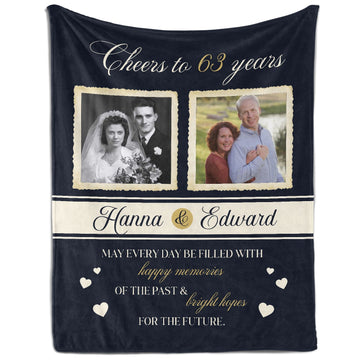 Cheers to 63 Years - Personalized 63 Year Anniversary gift For Parents or Grandparents - Custom Blanket - Elizabethfashions