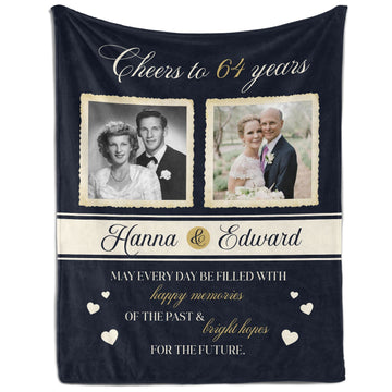 Cheers to 64 Years - Personalized 64 Year Anniversary gift For Parents or Grandparents - Custom Blanket - Elizabethfashions
